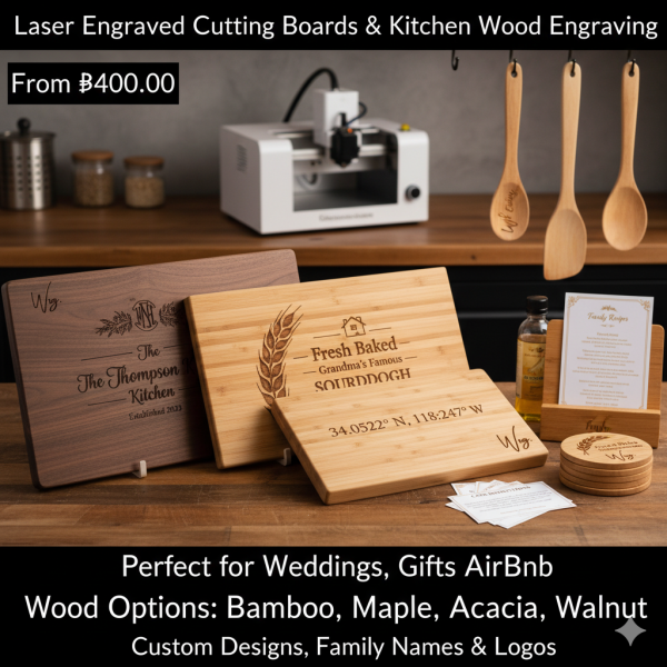 ชุดเริ่มต้นเขียง - เขียงไม้ไผ่ 2 ชิ้นพร้อมแกะสลักเลเซอร์